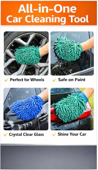 Microfiber Car Wash Mitt – Chenille Ultra Soft Scratch-Free Cleaning Glove for Car, Truck & Auto Detailing – Lint Free, Reusable (1 Pack)