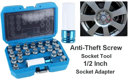 21PCS Wheel Lock Removal Kit, BMW Wheel Lock Key Automotive Wheel Anti-Theft Lock Lug Nut Screw Remover Key Socket Tool Set with 1/2 inch (12.7mm) Socket Adapter Compatible for BMW & Mini Series