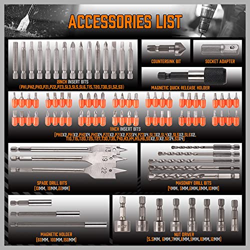 HORUSDY Impact Drill Bit Set, 112-Pieces 1/4" Hex Shank Impact Driver Bits and Screwdriver Bits Set for Screw Driving and Wood Metal Cement Drilling Screwdriver Bits Set with Storage Case