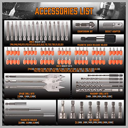 HORUSDY Impact Drill Bit Set, 112-Pieces 1/4" Hex Shank Impact Driver Bits and Screwdriver Bits Set for Screw Driving and Wood Metal Cement Drilling Screwdriver Bits Set with Storage Case