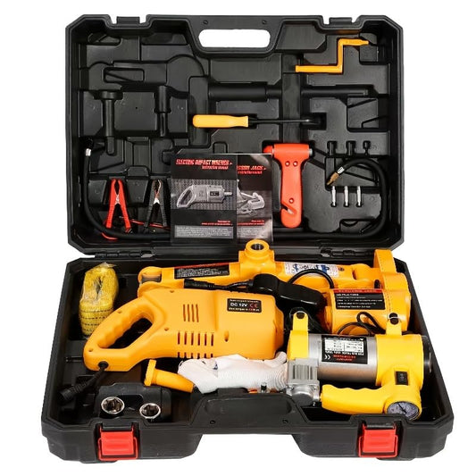 3 in 1 Electric Car Jack Kit 3 Ton 12V with Impact Wrench & Air Compressor, Portable Automatic Scissor Lift Jack Set for Tire Change Inflation Sedan SUV
