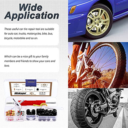 70Pcs Tire Patch Kit Heavy Duty, Tire Roller, Liner Scraper, Rubber Repair Patches, Valve Core Removal Tool with Tire Valve Caps, 4-Way Valve Tool and Valve Core Wrench