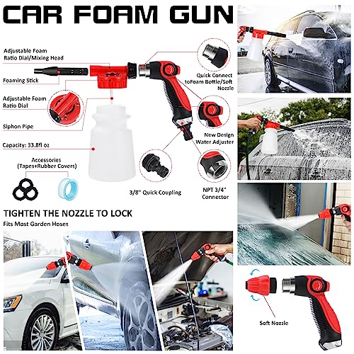 44Pcs Car Wash Detailing Kit Cleaning Kits with Foam Gun Sprayer Wash Mop with Long Handle Collapsible Bucket Large Wash Mitt Towels Complete Interior Exterior Car Washing Supply Set Black - color: Black