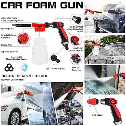44Pcs Car Wash Detailing Kit Cleaning Kits with Foam Gun Sprayer Wash Mop with Long Handle Collapsible Bucket Large Wash Mitt Towels Complete Interior Exterior Car Washing Supply Set Black - color: Black