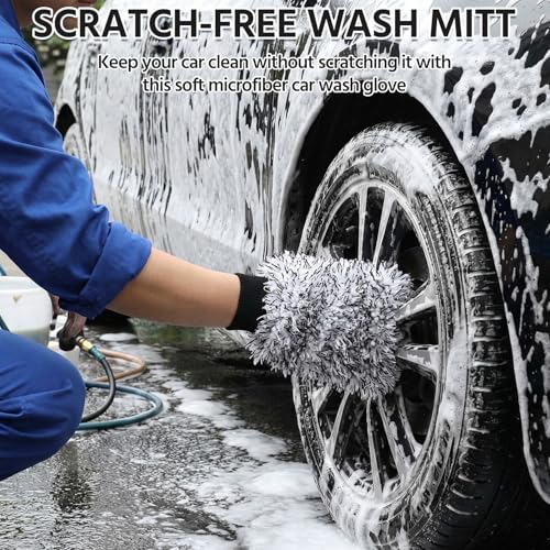4 Pack Microfiber Car Wash Mitts Set 10x7 Inch Soft Suede Lining Car Wash Gloves, Highly Absorbent Scratch-Free Cleaning Cloths for Auto Detailing, Safe with All Soaps, Bucket(Black) - color: Black