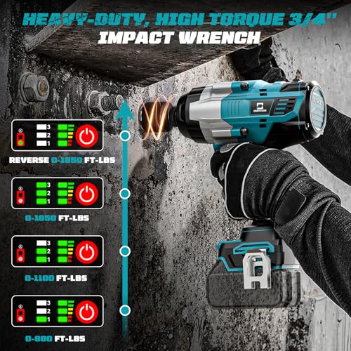 Cordless Impact Wrench 3/4 inch Compatible with Makita 18V Battery, Cerycose1850ft-lbs (2500N.m) Brushless Electric Impact Gun, High Torque Impact Driver, for Heavy-Duty Automotive & Industrial Tasks - size: 3/4inch, style: 3/4 inch compatible with Makita