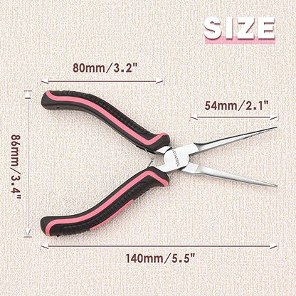 6 Inches Small Needle Nose Pliers for Jewelry Making Serrated Jaws Mini Extra Long Needle Nose Pliers with Spring, Tiny Precision Jewelry Making Supplies for Gripping, Pink Tool for Women - style: Needle Nose Pliers Serrated Jaws