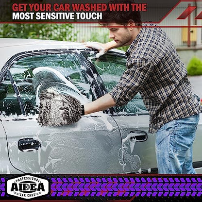 AIDEA Car Wash Mitt Microfiber, 2PK, Car Wash Brush, Grey, 8''X12'' | Scratch Free Lint Free Premium Chenille Microfiber Mitt, Cleaning Supplies, Extra Large Size - color: Grey, size: 2PK-8''X12''