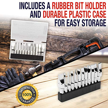 Slotted Screwdriver Bit Set | Premium12pc Complete SAE Set Bit Holder and Storage case Precision 1/4in Hex Shank Magnetic Flat Head Drive Bits Set 2 in Long Security Set for Drill Impact Drivers - style: SLOTTED (SAE)