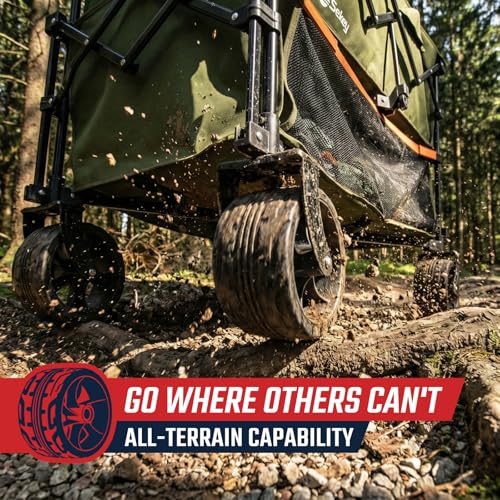 Sekey 500LBS Heavy Duty Double Decker Wagon with Extender, 400L Large Capacity Collapsible Garden Cart Fits 10x10 Canopy, All-Terrain Big Wheels with Brakes, Foldable Utility Wagon for Sports, Camping - color: Army Green