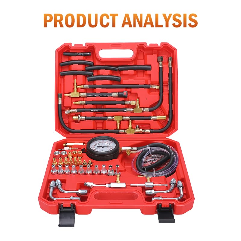 0-140PSIFuel Injection Pressure Tester Kit, Pro Fuel Pressure Tester Kit, Car Truck Motorcycle Diagnostic Tool - color: red-2