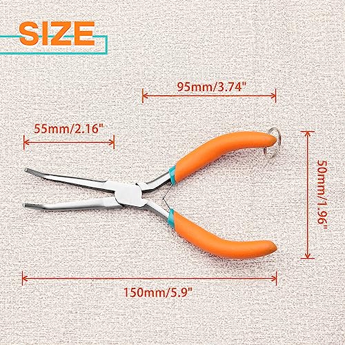 SPEEDWOX Long Needle Nose Pliers With Serrated Jaw Bent Needle Nose Pliers Fishing Pliers Hook Remover Needle Remover Pliers Fishing Tools With Anti-Loss Lanyard (Curved Tips, Curved Handle) - style: Curved Tips&Curved Handle