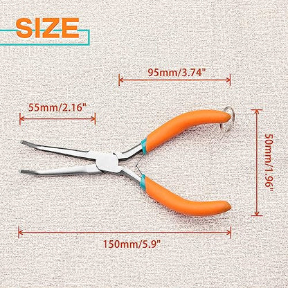 SPEEDWOX Long Needle Nose Pliers With Serrated Jaw Bent Needle Nose Pliers Fishing Pliers Hook Remover Needle Remover Pliers Fishing Tools With Anti-Loss Lanyard (Curved Tips, Curved Handle) - style: Curved Tips&Curved Handle