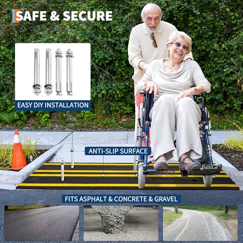 2 Pack 48" Commercial-Grade Rubber Driveway Ramps with Drainage Channels, Low-Profile Curb & Gutter Ramps for Vehicles, Wheelchairs & Carts, All-Weather Garage & Driveway Accessibility Solution