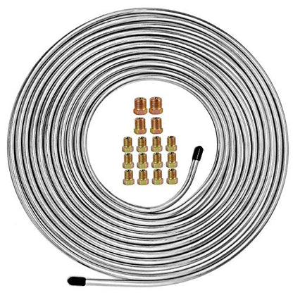 MuHize Dual Brake Line Tubing Kit 3/16 & 1/4" 25Ft | Zinc Double Galvanized Steel Brake Roll, Anti-Rust, Hydraulic Fuel & Transmission Line Replacement, Fits Cars & Trucks - color: Silver
