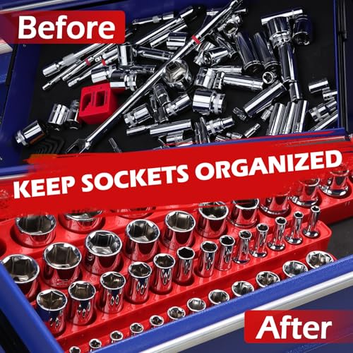 2-Piece 1/4"-Drive Metric Magnetic Socket Organizer Set (Holds 26 Sockets) - Detachable Tool Tray with 5mm Magnetic Base, Screw-Fixed Design & Heavy-Duty Modular Storage for Garage/Home Workshop - style: 2-Pc 1/4" Drive - Metric (Holds 26)