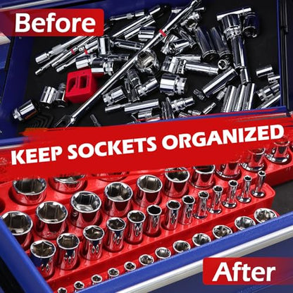2-Piece 1/4"-Drive Metric Magnetic Socket Organizer Set (Holds 26 Sockets) - Detachable Tool Tray with 5mm Magnetic Base, Screw-Fixed Design & Heavy-Duty Modular Storage for Garage/Home Workshop - style: 2-Pc 1/4" Drive - Metric (Holds 26)