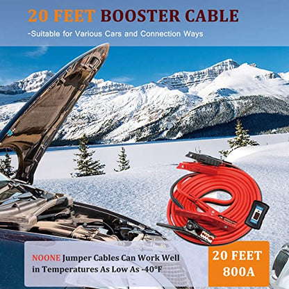 NOONE 2 Gauge Jumper Cable Heavy Duty Car Battery Clamps, for Jump Starting Dead or Weak Batteries Booster Cables with S7 Reverse Polarity Protection and Carry (2 Gauge 20 Feet) - size: 2 Gauge - 20 Feet