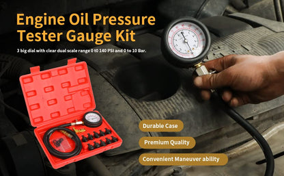 Oil Pressure Tester Tool, Oil Pressure Gauge kit, 0-140 PSI PressureTestDiagnostic Tools, Engine Oil Pressure Tester Tool kit, for car Truck - color: red-1