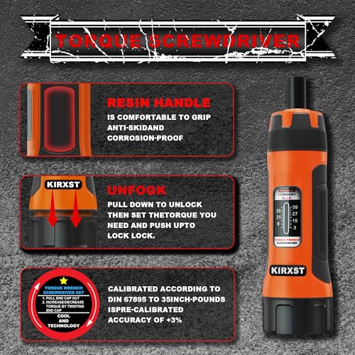 31 PCS 1/4" Drive Torque Screwdriver, 3-39 Inch Pounds Torque Screwdriver Set with S2 Bits and Socket Adapter for Maintenance, Screwdriver Set for Tools, Bike Repairing and Mounting - size: 3-39 in.-lb. S