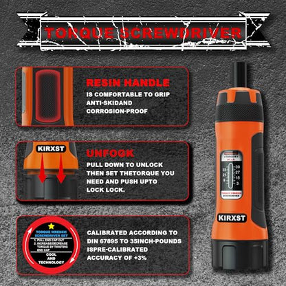 31 PCS 1/4" Drive Torque Screwdriver, 3-39 Inch Pounds Torque Screwdriver Set with S2 Bits and Socket Adapter for Maintenance, Screwdriver Set for Tools, Bike Repairing and Mounting - size: 3-39 in.-lb. S