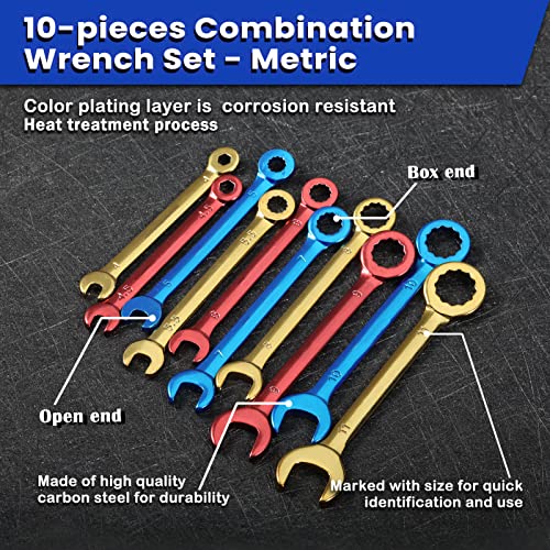 Small Wrench Set Metric 10 PCS 4-11mm Color Plated Open and Box End Mini Wrenches Combination Wrench Set with Key Ring Ignition Wrench Set with Portable Storage Pouches - style: Metric