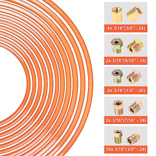 3/16" Complete Brake Line Repair Kit - 25 Ft Copper Coated Tubing, Flaring Tool, Bender & Fittings (20 Pcs) - size: 3/16" Brake Line Kit With Tube Bender