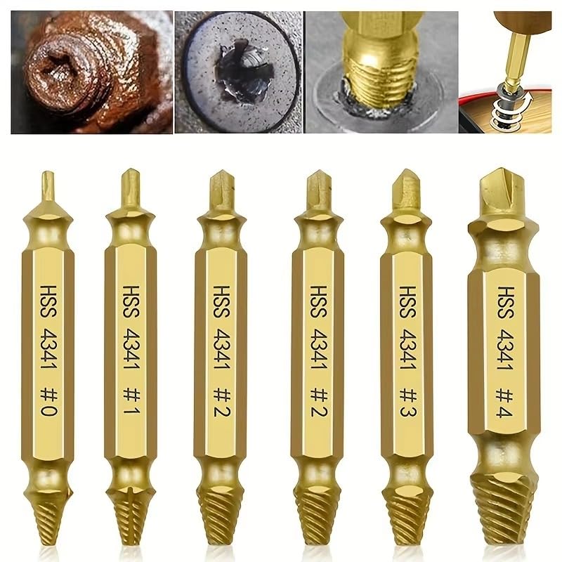 6Pcs Damaged Screw Extractor Drill Bit Set Double End Easily Remove Broken Stripped Screw Bolt for DIY Automotive Home Repair