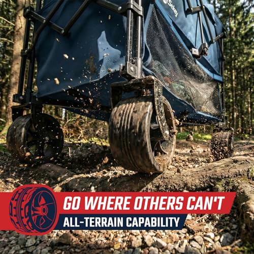 Sekey 500LBS Heavy Duty Double Decker Wagon with Extender, 400L Large Capacity Collapsible Garden Cart Fits 10x10 Canopy, All-Terrain Big Wheels with Brakes, Foldable Utility Wagon for Sports, Camping - color: Amber Blue