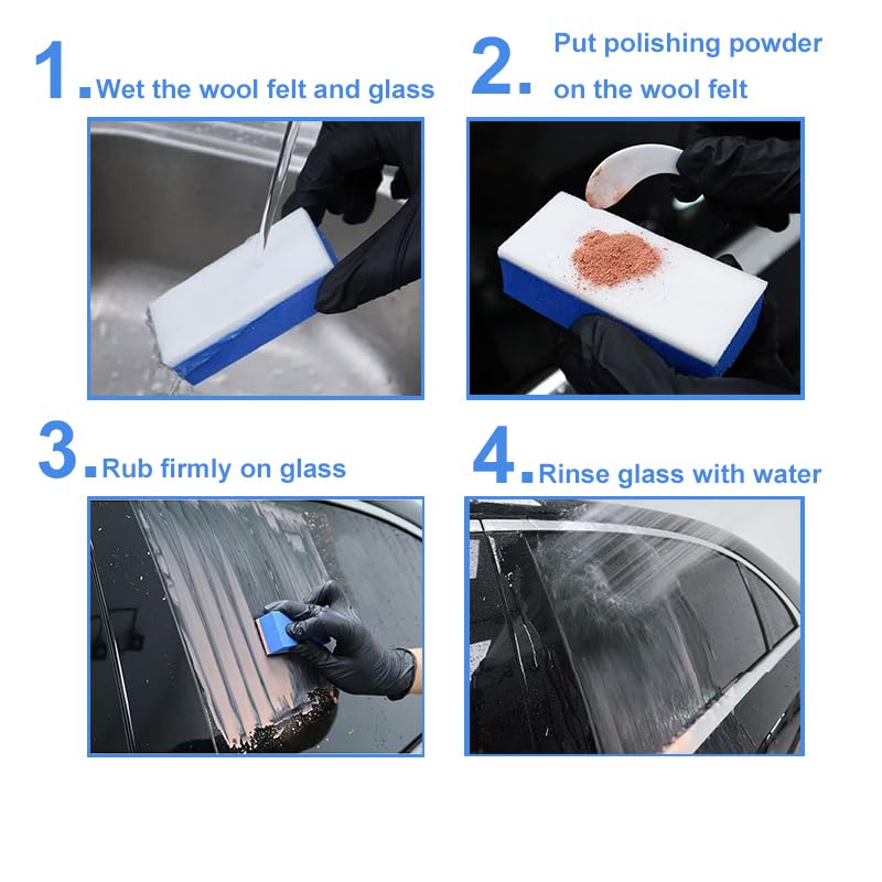 Cerium Oxide Glass Polishing Kit for Car Windows & Headlights – Removes Light Scratches, Wiper Marks, Water Spots and Oil Film – Restores Clarity