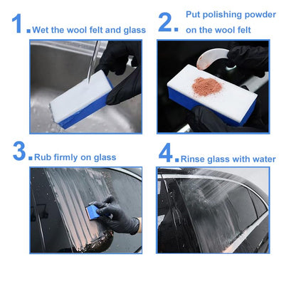 Cerium Oxide Glass Polishing Kit for Car Windows & Headlights – Removes Light Scratches, Wiper Marks, Water Spots and Oil Film – Restores Clarity