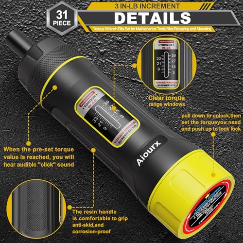 Torque Screwdriver Wrench Set, 3-39 Inch Pounds lbs, 31 Piece 1/4" Drive Torque Screwdriver Wrench with S2 Steel Bits for Bicycle Mechanics, Mechanical Equipment, and Mounting - size: 3-39 in.-lb. Standard