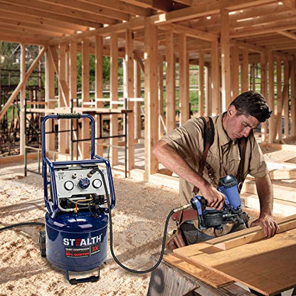 Stealth 12 Gallon Quiet Air Compressor, 1.5 HP Oil-Free Max150 PSI 68 Decibel,5 CFM @ 40 PSI 4 CFM @ 90 PSI Silent Portable Air Compressor W/Wheel for Garage, SAQ-11215 - style: Electronic