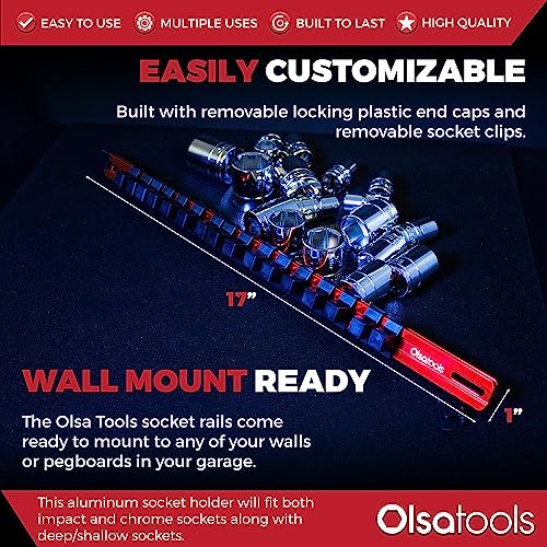 Olsa Tools 1/2-Inch Drive Aluminum Socket Organizer with Locking End Caps - Professional Quality Socket Holder - RED - 1170 - color: Red, size: 1/2-Inch Drive