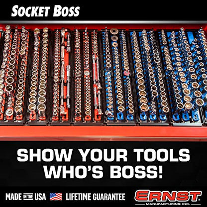 Ernst Manufacturing 8460HV Socket Boss 3-Rail Multi-Drive Socket Rail Organizer with Tray, 18-Inch, High-Visibility - Made in USA