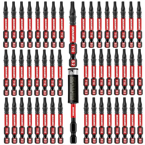 Geinxurn 51 Pieces T10 Impact Tough Magnetic Screwdriver Bit Set, 2 In. #10 Torx Head Power Bit Set, S2 Alloy Steel T10 Star Bit with 1Pcs Impact Bit Holder - size: 2"-51PCS, style: T10