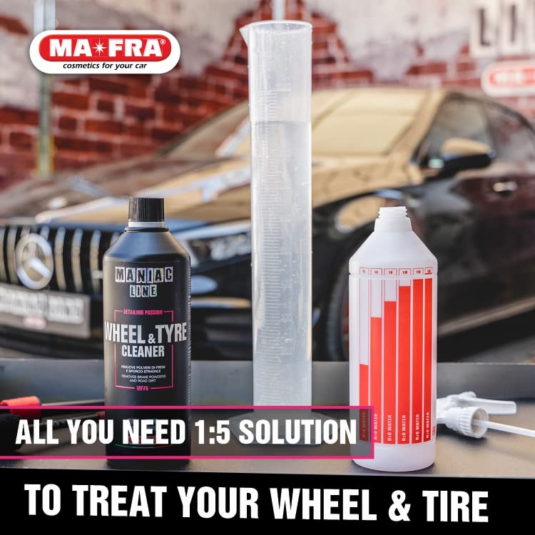 MANIAC LINE MAFRA Wheel and Tyre Cleaner | 2 in 1 for Rims and Tyres | Fast Brake Dust and Road Film Removal | Foam or Spray Application | Safe on Alloy Painted and Clear Coated Wheels | 1 Liter - size: 33.8 Fl Oz (Pack of 1)