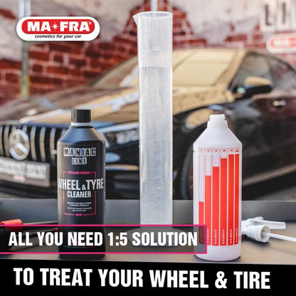 MANIAC LINE MAFRA Wheel and Tyre Cleaner | 2 in 1 for Rims and Tyres | Fast Brake Dust and Road Film Removal | Foam or Spray Application | Safe on Alloy Painted and Clear Coated Wheels | 1 Liter - size: 33.8 Fl Oz (Pack of 1)