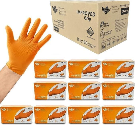 S&G Orange Nitrile Gloves Disposable Latex-Free 8Mil Thick Heavy Duty Powder-Free for Industrial, 1000 Pcs- Medium, Large, XL - size: X-Large