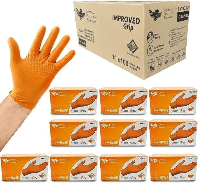 S&G Orange Nitrile Gloves Disposable Latex-Free 8Mil Thick Heavy Duty Powder-Free for Industrial, 1000 Pcs- Medium, Large, XL - size: Medium