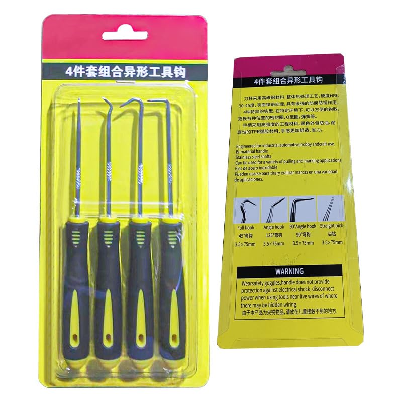 4 Pcs Pick and Hook Set Precision Automotive Mechanic Picks Tools Set for Car Oil Seal Hooks Puller Remover Tools (Yellow) - color: Yellow