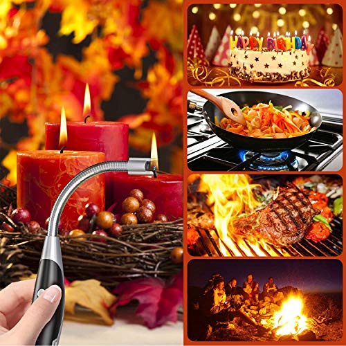 AT-Mizhi Electric Lighter - Rechargeable Long Neck Lighter with LED Flashlight for Candles, Camping & BBQ - color: Black