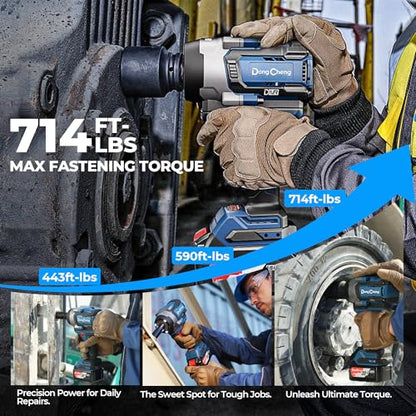 Dong Cheng 20V Brushless 1/2" Impact Wrench, Max Torque 1254 Ft-lbs (1700Nm), Cordless Impact Gun with 3-Mode Speed, LED, Includes 2×5.0Ah Batteries, Charger, Sockets & Case - style: 2x5.0Ah Batteries