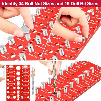Manalete Thread Checker, 53 Nut and Bolt Thread Checker, Screw Size and Thread Identifier Gauge with 17 Standard & 17 Metric &19 Drill Bit Gauges, Bolt Size Finder for Quickly Identify Thread Sizes - size: 53 Gauges - 17 Inch & 17 Metric &19 Drill Gauges