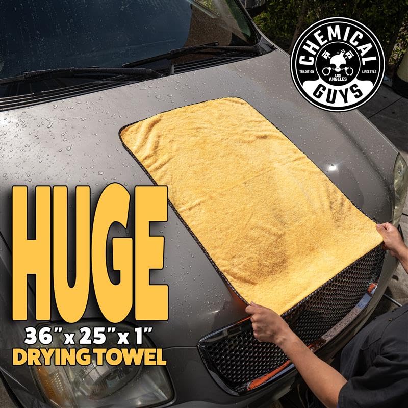 Chemical Guys Large Microfiber Drying Towel for Cars Trucks SUVs RVs and Motorcycles, Large 36 x 25 Inch Yellow Absorbent Exterior Drying Towel - size: 36"x25", style: 1 pack