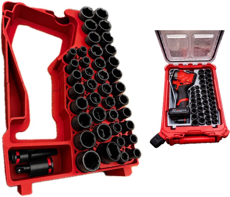 M12 FUEL Stubby 1/2 Impact Wrench 2563-20 & 43PC Socket Set 49-66-7009 Insert Organizer Compatible with Milwaukee Packout 48-22-8435