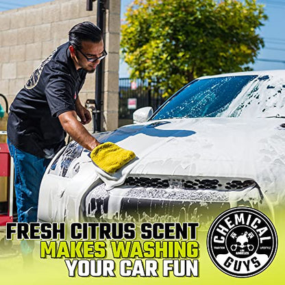 Chemical Guys CWS_301_16M Car Wash Starter Bundle - Citrus Wash & Gloss Foaming Car Wash Soap, 16 oz, Citrus Scent + Green Chenille Wash Mitt (2 Items) Works on Cars, Trucks, SUVs, RVs & More - size: 16 oz