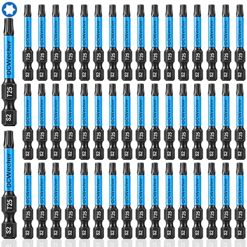 50-Pack T25 Torx Bits for Impact Driver, 2-In S2 Steel Magnetic Star Bits with 1/4” Hex Shank, Professional T 25 Torx Bit Set for Mechanics, DIY and Home Workshop - size: 50pcs 2 '' T25 Torx Bits