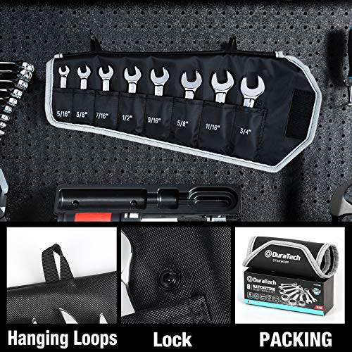 DURATECH Stubby Ratcheting Combination Wrench Set, SAE, 8-Piece, CR-V Steel | 5/16", 3/8", 7/16", 1/2", 9/16", 5/8", 11/16", and 3/4", 72-Tooth, 5° Swing Arc, for Narrow Spaces, with Rolling Pouch - size: SAE(5/16'' to 3/4'')