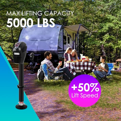 POLESTAR Electric Trailer Jack with Backlit Control Touch Panel, 5000lbs Electric Power A-Frame Tongue Jack with Waterproof Cover & LED Light for Travel Trailer Camper, RV, 12V DC 7-Way Plug - size: 5000lbs w/Control Touch Panel&7-way connector